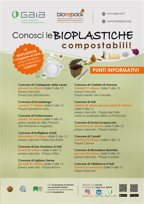Conosci le bioplastiche compostabili - incontri nei punti informativi